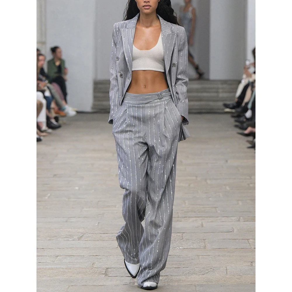 A9717 Fast Shipping Beaded Women Two Pieces Pants Suits Plus Size Gray Ladies Two Pieces Suits