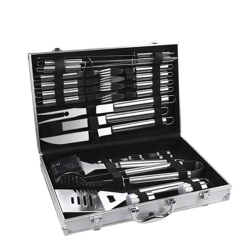 BBQ Grill Accessories Set Stainless Steel Grill Utensils with Non-Slip Handle in Aluminum Case BBQ Grill Accessories Set