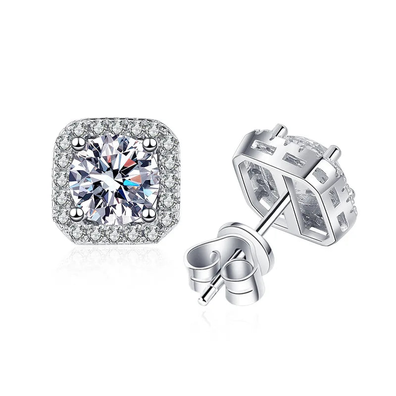Wholesale square Shape Iced Out Grade D Moissanite Earrings 925 Sterling Silver 0.5ct 1ct Moissanite Stud Earrings for Women