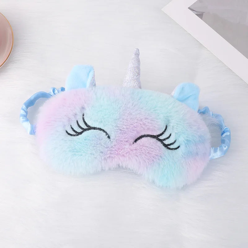 Custom Logo Animal Cute Plush Sleeping Eye Cover Funny Soft Rainbow Cartoon Eye Mask Nighttime & Travel Eyemask & Party Eyemask