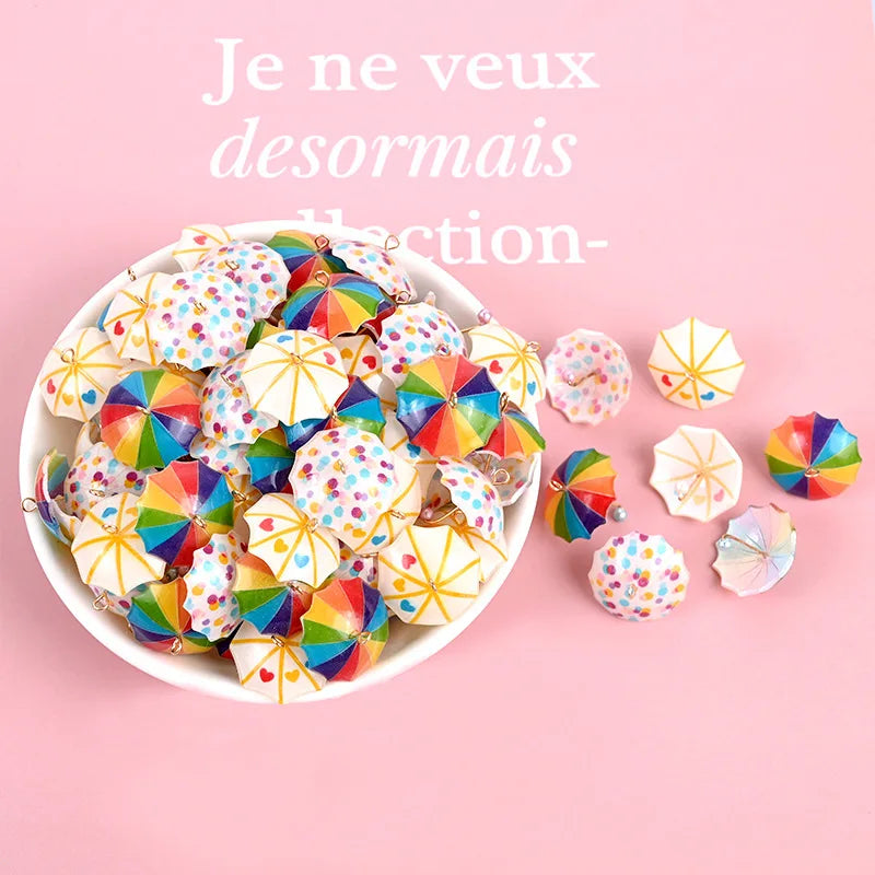 Mini Simulation Colorful Rainbow Little Umbrella Flatback Resin Charms Cabochon for Slime Kid DIY Mobile Phone Hairclip Keychain