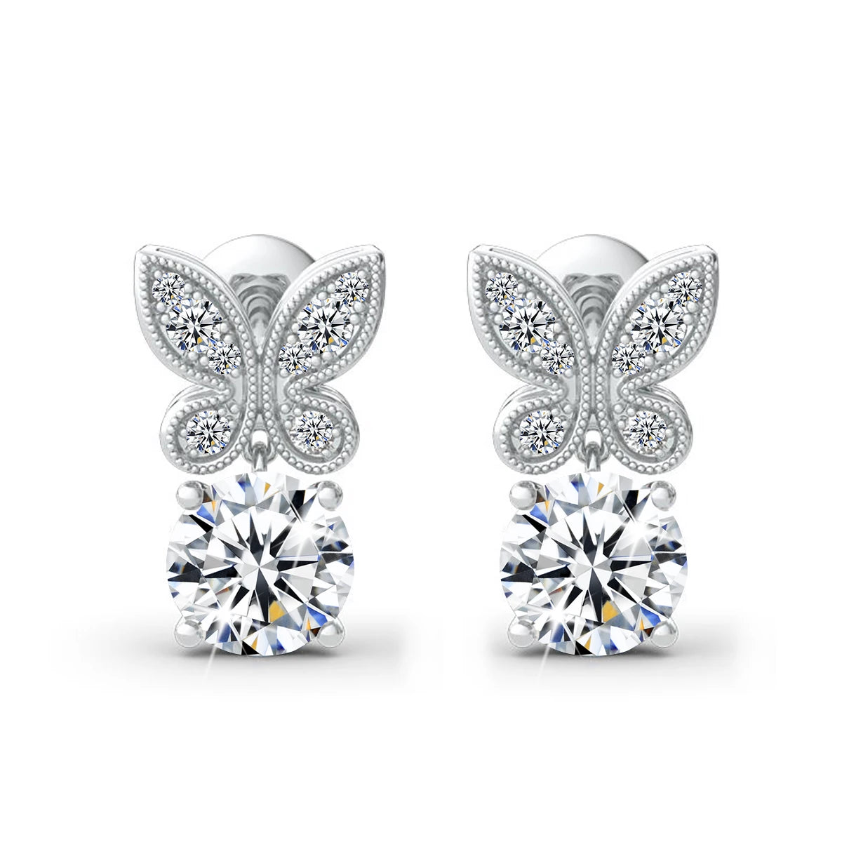 Luxury Women's D Color VVS1 Platinum Plated 925 Sterling Silver Butterfly Moissanite Drop Earrings for Party & Gift Occasions