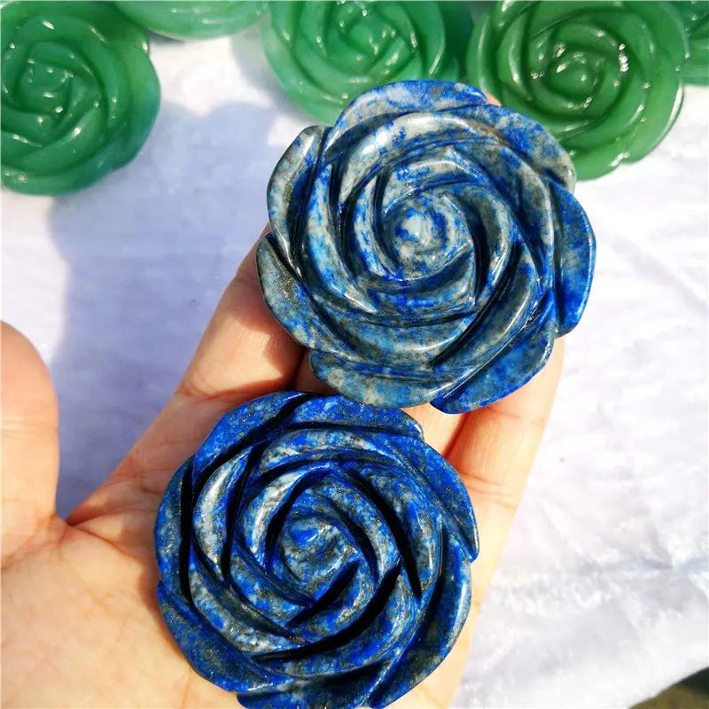 Wholesale Natural Folk Crafts Hand Carved Lapis Lazuli Quartz Crystal Rose Flower for Home Decoration