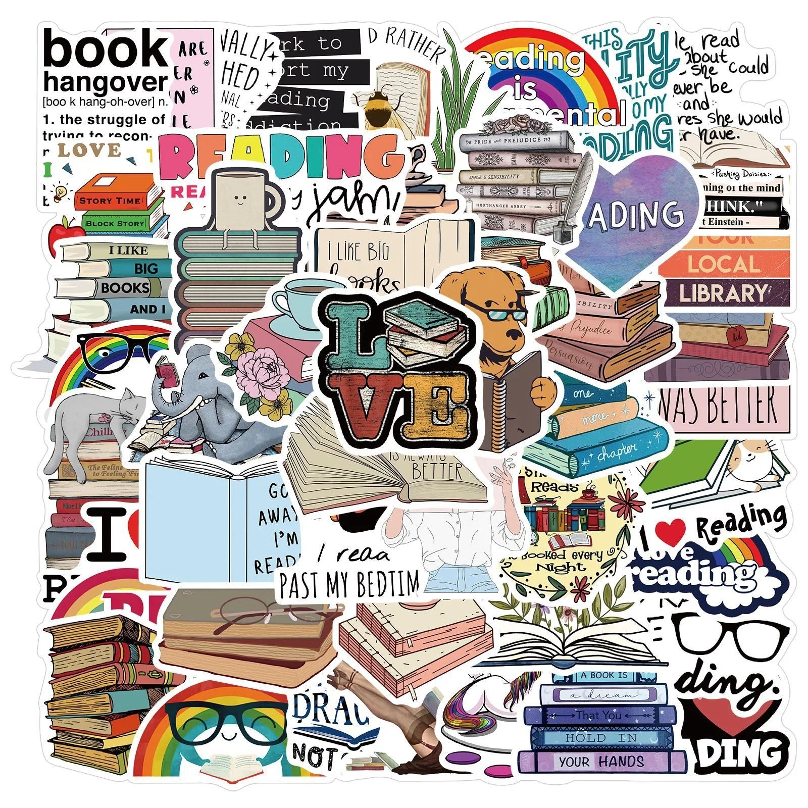 50Pcs Reading Book Learning Student Study Learn Sticker Set for Water Bottles Cup Skateboard Luggage Laptop Diy Decor Stickers