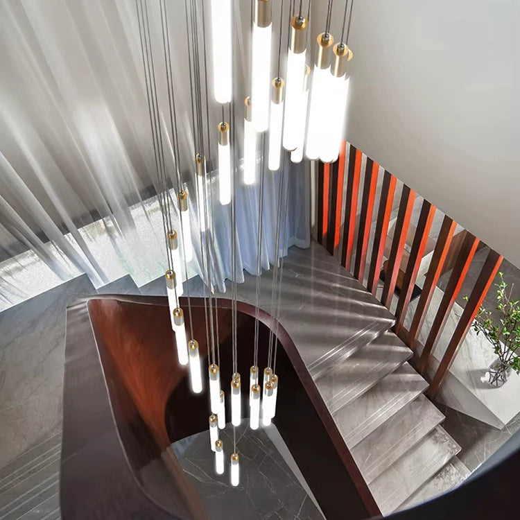 Factory Price Modern Simple Tube Spiral Stair Chandelier for High Floor Stairs Hotel and Restaurant LED