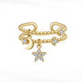 Fine Rings S925 Silver Double Layer CZ Moon and Star Charm Adjustable Ring Gold Plated Jewelry