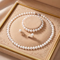 925 Sterling Silver Natural Freshwater Pearl Necklace & Earrings Set with Round White Pearls for Women Birthday Anniversary Gift