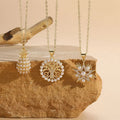 FanYue 14K Real Gold Plated Copper Zircon Pearl Tree Pentagram Pineapple Pendant Necklace for Women