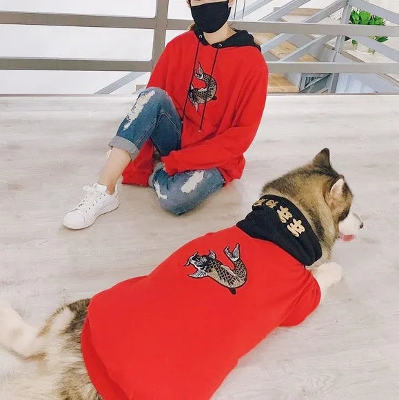 Dogs Parent-Child Set Embroidered Koi Two-Legged Sweatshirt Puppy Teddy Bulldog Cat Golden Retriever Alaskan Dog Clothes