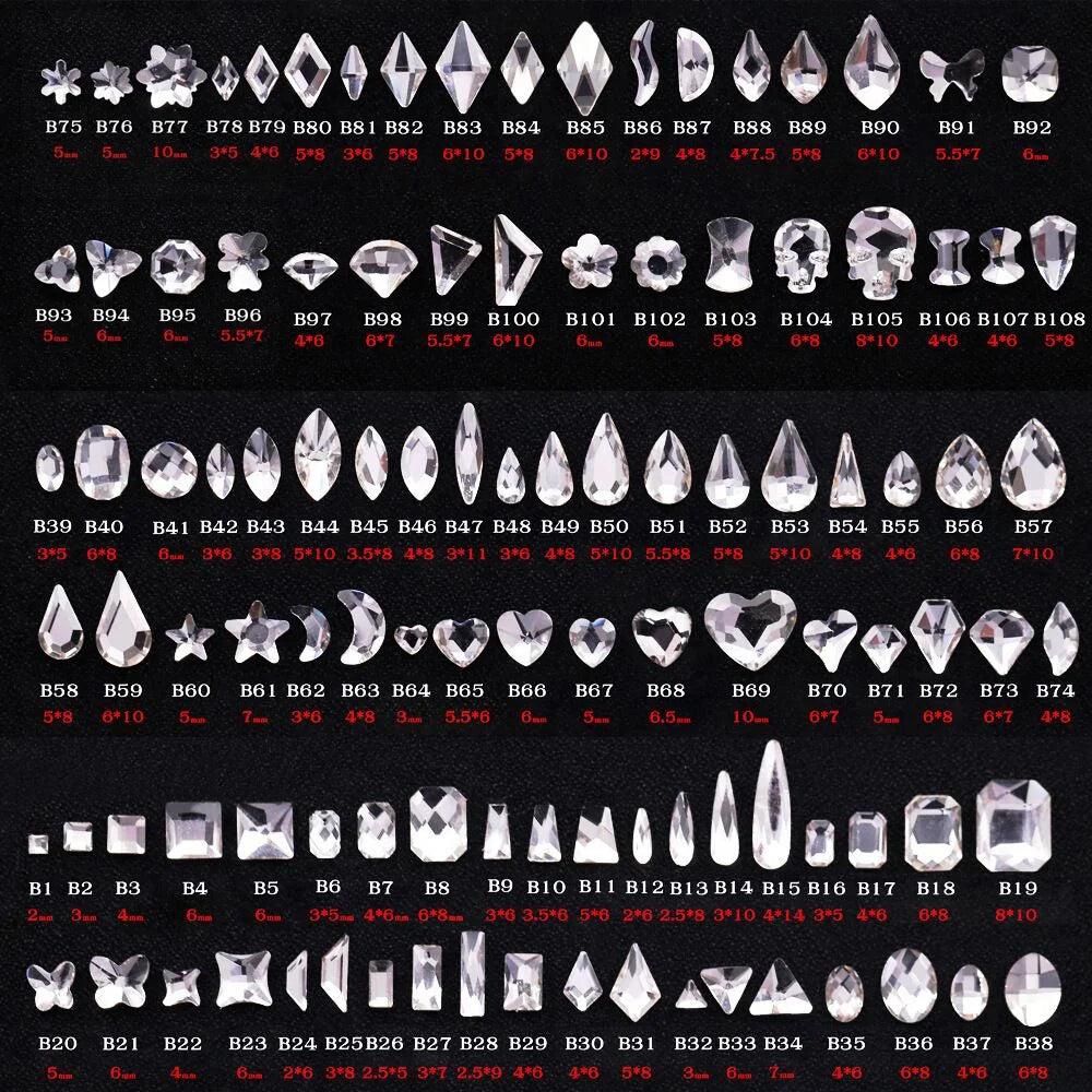 Shaped Crystal Stones Women Shoes Machine Cutting Lead Mixed Various Shapes Glass Rhinestone Non Hot Fix Flat Back Glass Free 12