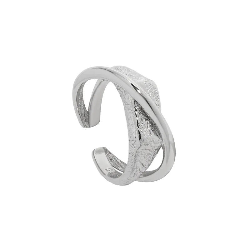 WuQie OEM Wholesale 925 Sterling Silver Irregular Cross Tin Foil Patterned Opening Ring Chic Style Ring