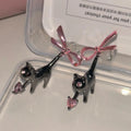 2023 New Design Cute Animal Jewelry Zircon Cat Earrings Black Cat pink Bow Earring for Girls