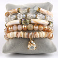 New Arrival Fashion Bohemia Women Jewelry Gemstone Acrylic Crystal Glass Bracelet Drop Charm 5pc Stack Stretch Bracelet