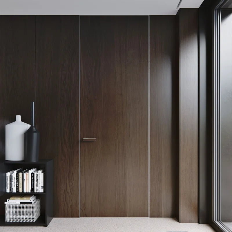 American Interior Frameless Invisible Door Walnut Wooden Invisible Door Solid Wood Nature Walnut Hidden Door Inside Construction