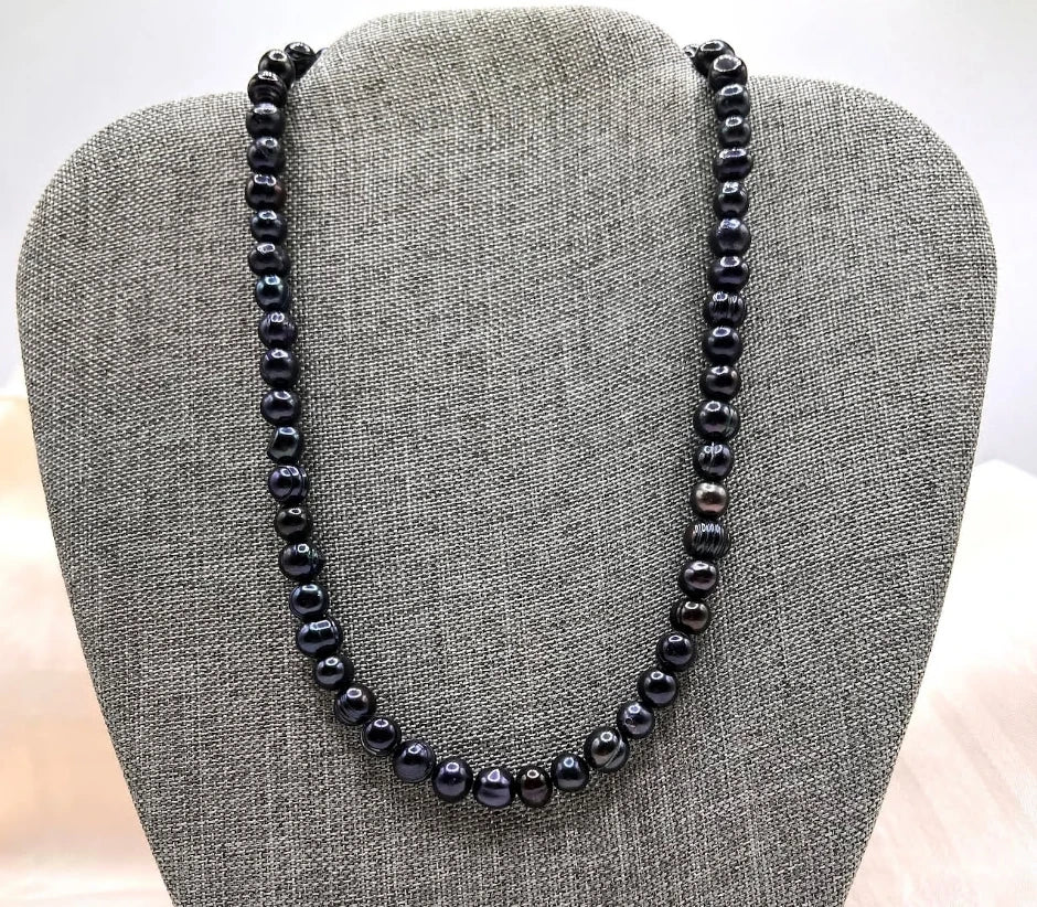 Vintage Wholesale Big Beads Custom Fashion Chain 925 Sterling Silver Clasps Waterproof Men Jewelry Women Black Pearl Necklace