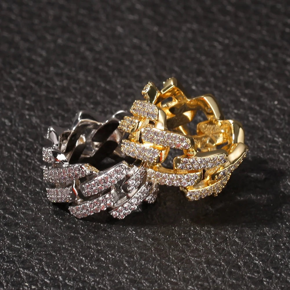 TOP Designer Luxury Charm Hip Hop Brass Layered Full Rhinestone Lab Created Premium Zircon Rhodium/Gold Plated Stretch Rings Men