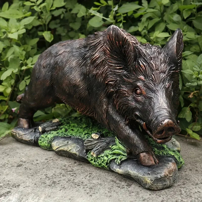 Lifelike Resin Boar Figurine Hand-painted Naturalistic Base & Rustic Accent Anime-Inspired Outdoor Patio Decor Ornament