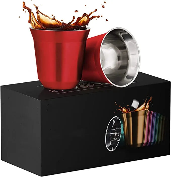 Double Wall Stainless Steel Espresso Mug for Turkish Tea Arabic Coffee Vacuum Insulated Nespresso Cups 2 Pack