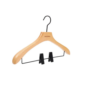 Hanger Supplier Wholesale High Quality Eco-Friendly Space Saving Natural Color Wooden Hanger with Non Slip End Clip for Wardrobe