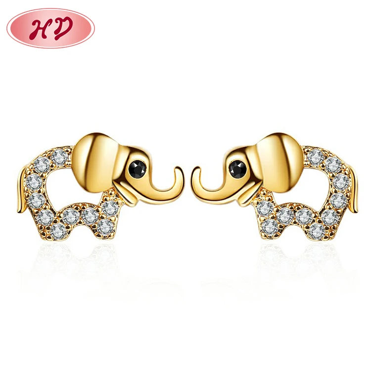 Hot Selling Colored Elephant Cute Girls Stud Earring 18K Gold Plated Zircon Stones Earrings