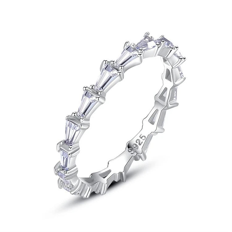 Personality 925 Sterling Silver Baguette Diamond Index Finger Stacking Ring for Women