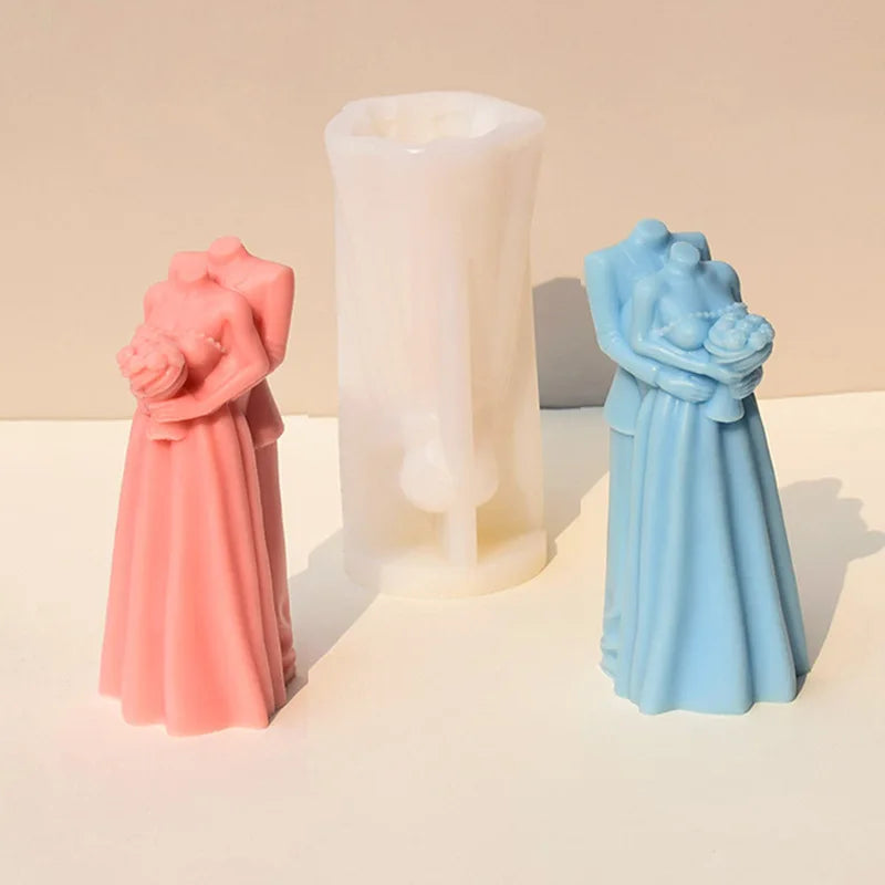 Couples Embrace Aromatherapy Candle Silicone Mold Three-Dimensional Bride Groom Wedding Dress Drops Glue Plaster Decoration Mold