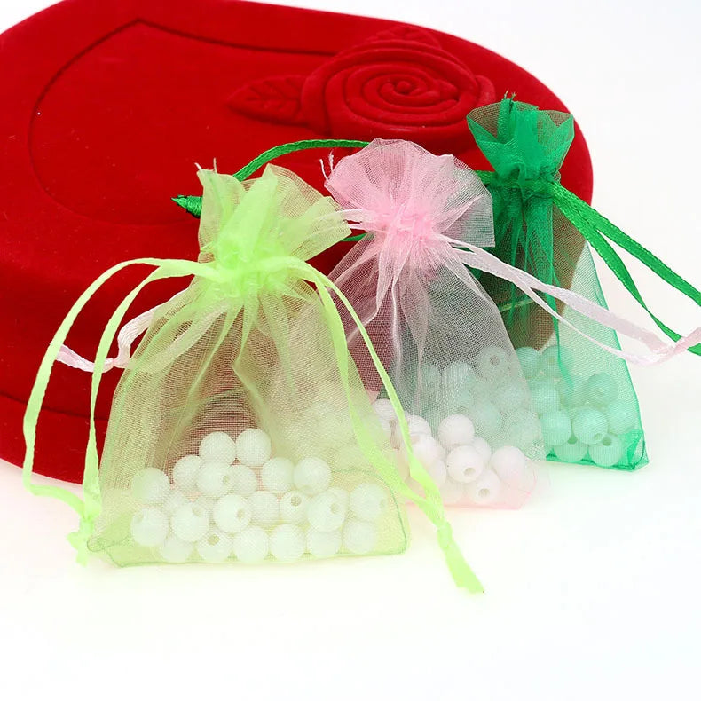 Wholesale 10X15cm Sheer Organza Bags Drawstring Gift Bags Organza Gift Jewelry Pouches  with LOGO Printing