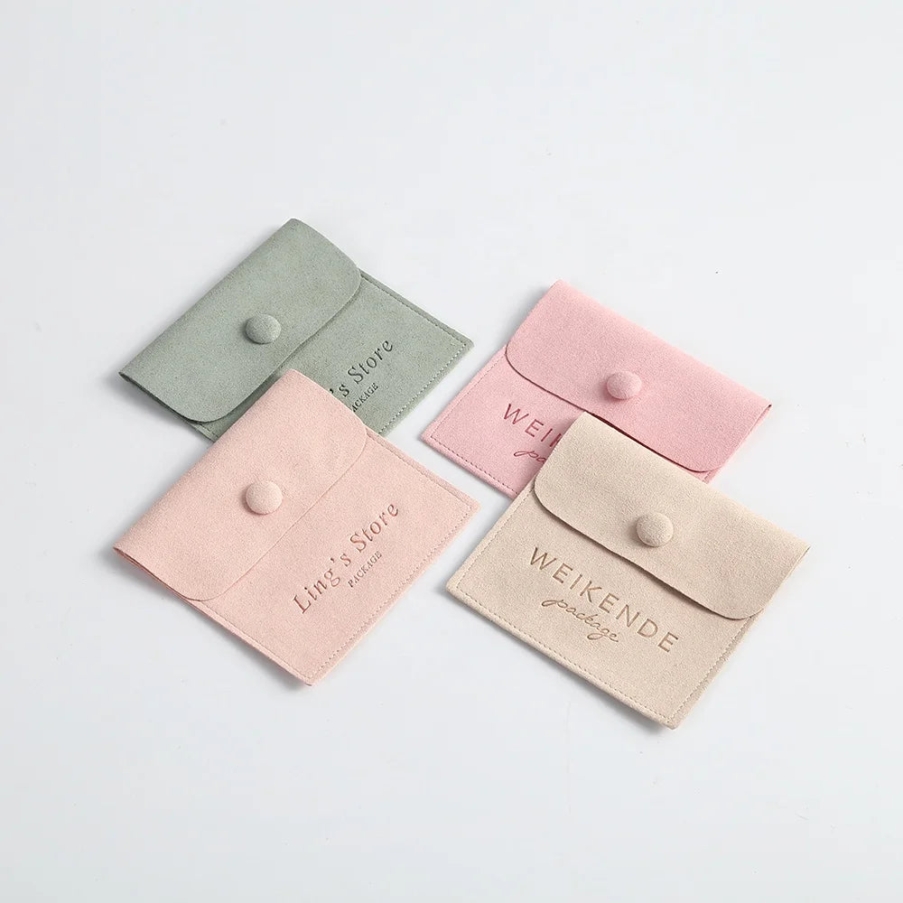 7x7cm Custom Logo Luxury Microfiber Jewelry Pouch with Button Gift Rings Earrings Necklace Cosmetic Jewelry Bag