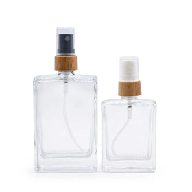Wholesale Perfume 30ml Frosted Glass Rectangle Bottle with Bamboo Spray Cap Screen Printed Carton Packed for Skin Care Serum