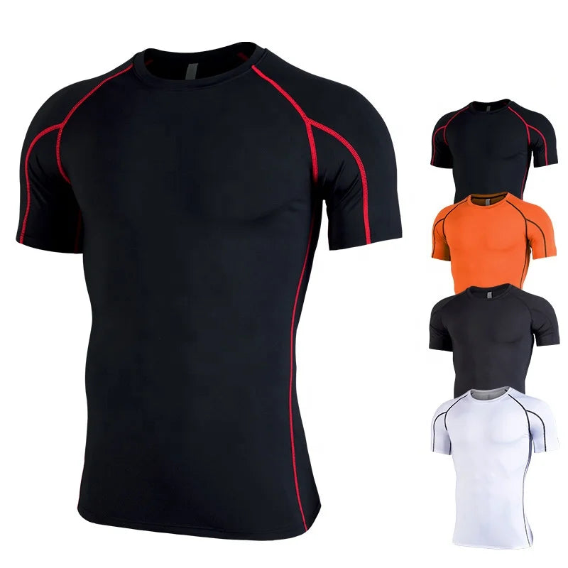 Custom Quick Dry Mens Short Sleeves Compression T Shirt Gym Workout Compression Shirt Basketball Compression Base Layer