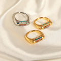 Chic Luxury Colorful Cubic Zirconia Women Rings 18K Gold Plated Stainless Steel Czech Diamond Wedding Engagement Finger Rings