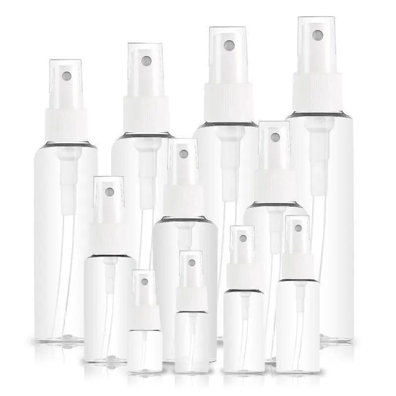 Empty Transparent Plastic Round Clear Mist Spray Bottles 5ml to 150ml Sizes for Shampoo Use