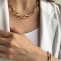 Ilona Trendy 18K Gold Plated Stainless Steel Link Chain Necklace Fashion Jewelry with Chunky Style