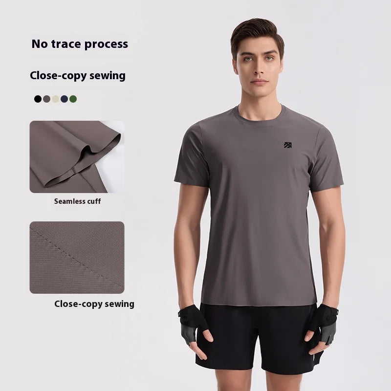 Men's Ice Silk Top Loose Casual Sports Quick-Drying T-Shirt Breathable Solid Size Short-Sleeved Fitness Running Top