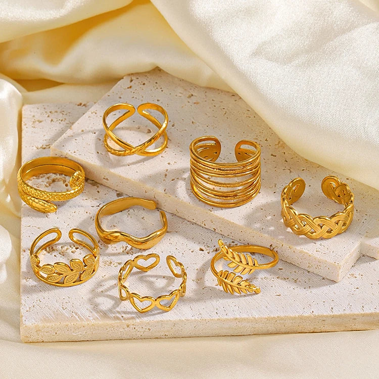 K131 Wholesale 18K PVD Gold Plated Stainless Steel Geometric Heart Adjustable Opening Ring for Women Fashion Jewelry Rings