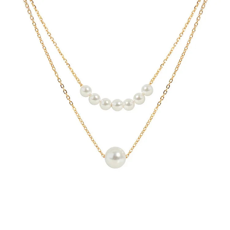 SC 2022 Gold Plated Snake Chain Necklaces Fashion Double Layer Necklaces Personalized Elegant Eight Pearl Necklaces for Women