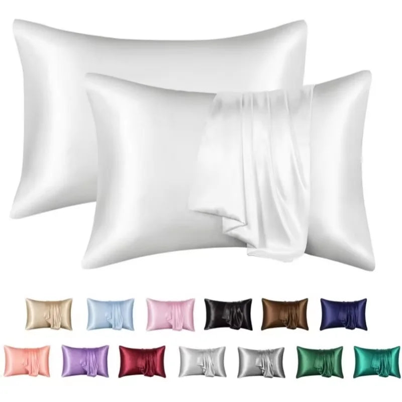 Solid Color Satin Pillowcase with Knitted Piping Single Pair for Home & Hotel Use Elegant Cushion Cases