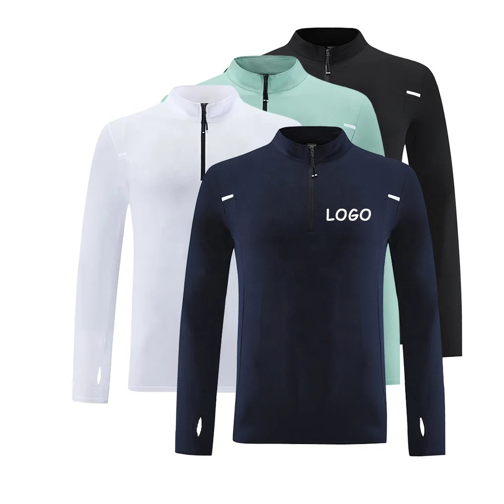 Oem Odm High Quality Tee Shirt Quarter Zip Neck Sweatshirts Half High Collar Long Sleeve T Shirt Casual Printed Knitted Men