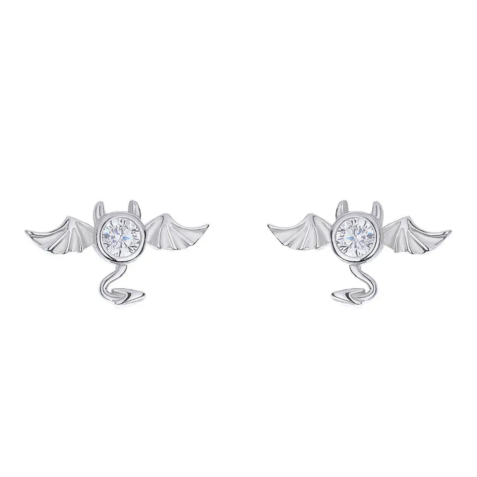 Wholesale Fine Jewelry 925 Sterling Silver Animals Shaped Cubic Zircon Devil Shape Stud Earrings for Women