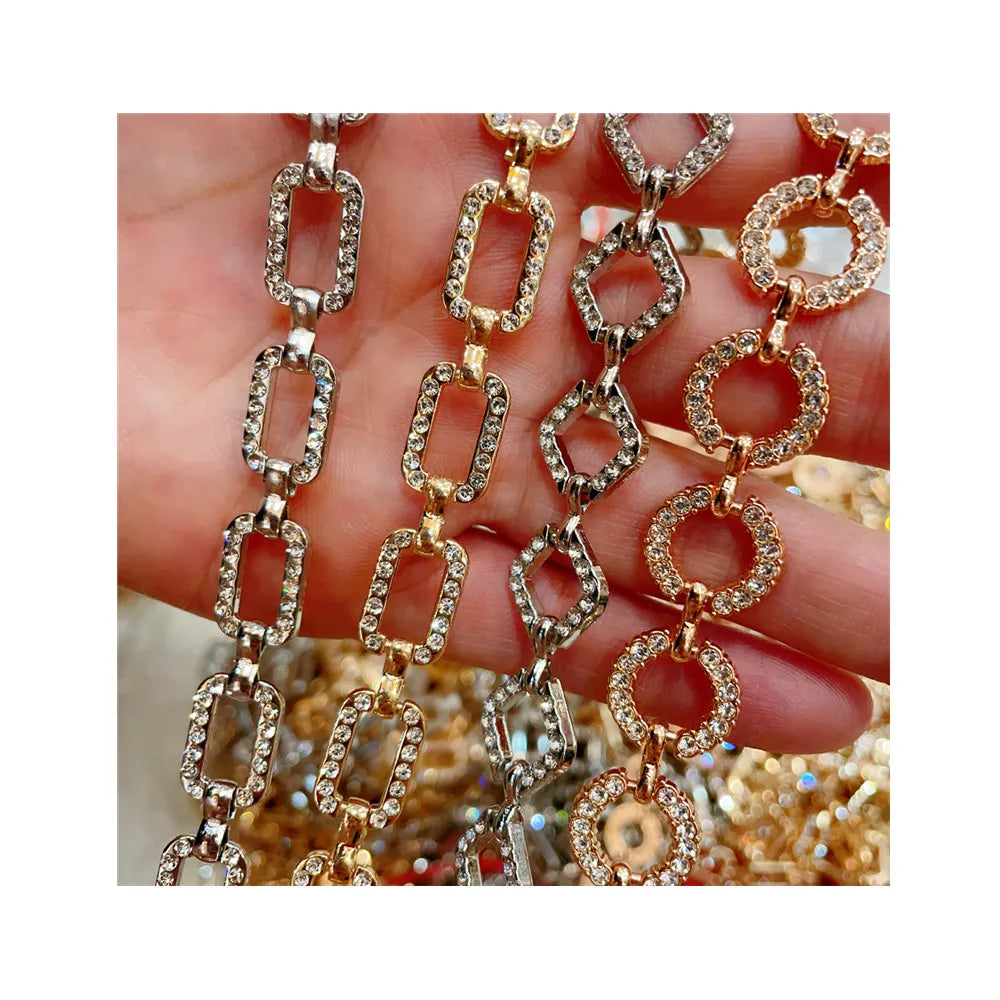 Wholesale New Shinning Circle Lozenge Rectangle Rhinestone Trim Crystal Chain for Diy Jewelry Findings Craft