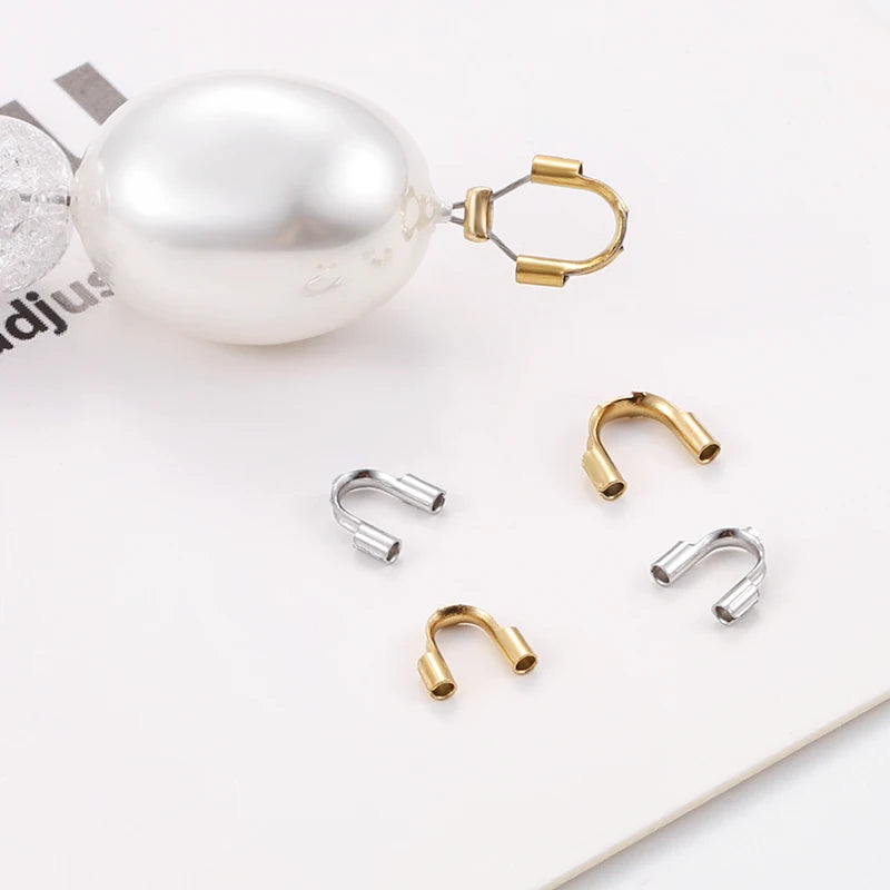 Stainless Steel 18K Gold Plated U-Shaped Crimp Wire Protector Buckle Fittings Accessories for Jewelry Crimps Cord Ends