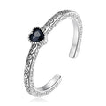 Factory Wholesale 925 Sterling Silver Classical Heart Style Black Crystal CZ Rings for Women Retro Flower Pattern Ring SCR878