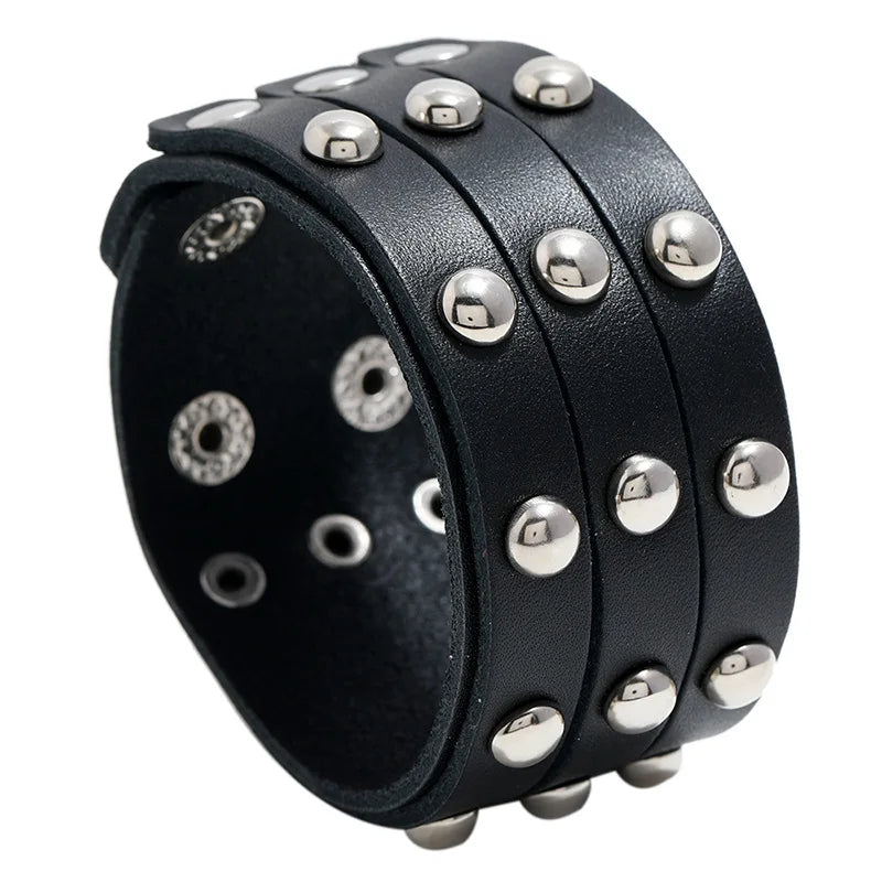 Handmade Multi-Layer Genuine Leather Fashion Bracelet for Men Punk Rivet Cowhide Bangles Accessories