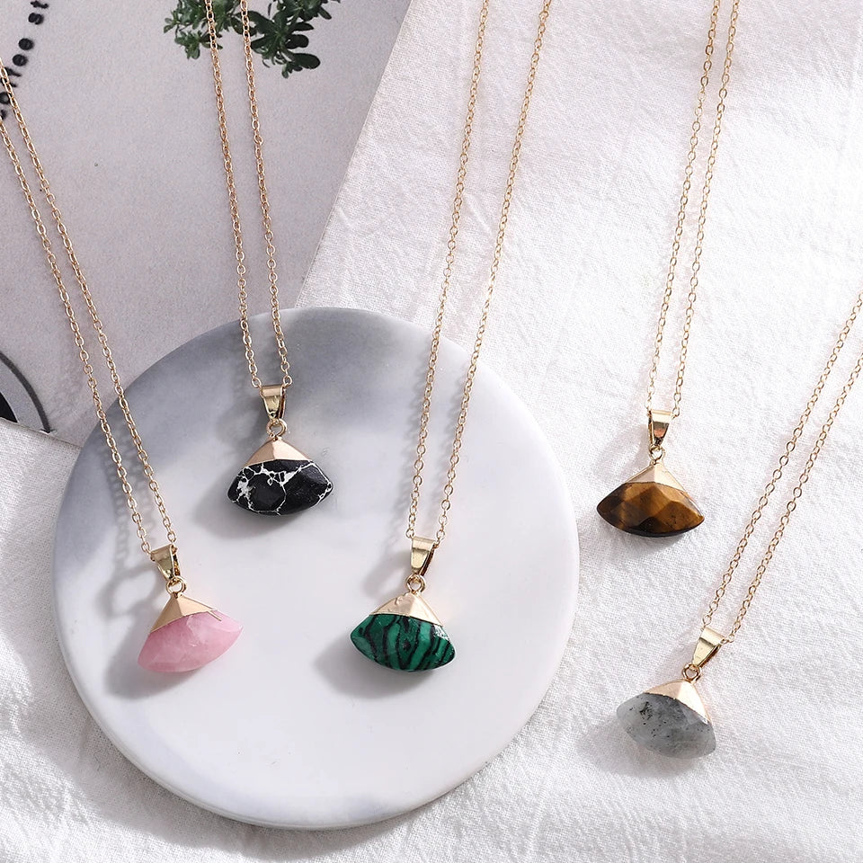 New Arrival Earrings Factory Fanshaped Pendant Gold Plating Nature Stone Pendant Small Pendant