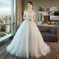 2023 New Arrival off Shoulder Ace Tulle Wedding Dresses Long Tail Vestido De Noiva Bridal Gowns