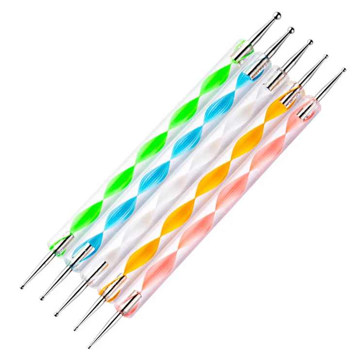 5pcs Professional Eco-friendly Acrylic Spiral Rod Double End Point Drill Pen Synthetic Hair Nail Art Brush Set