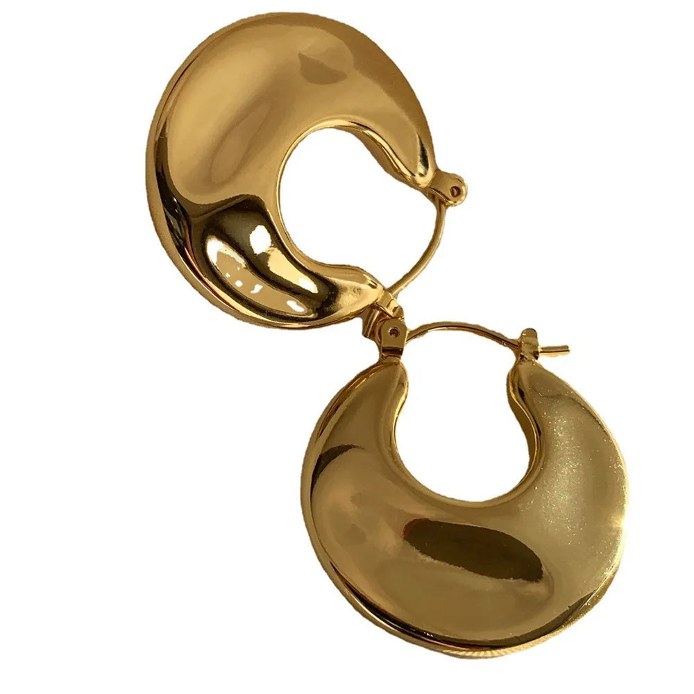 Fashion Jewelry Hammered Metal Water Ripple High-end French Vintage Metal Pleated Texture Round Hoop Earrings