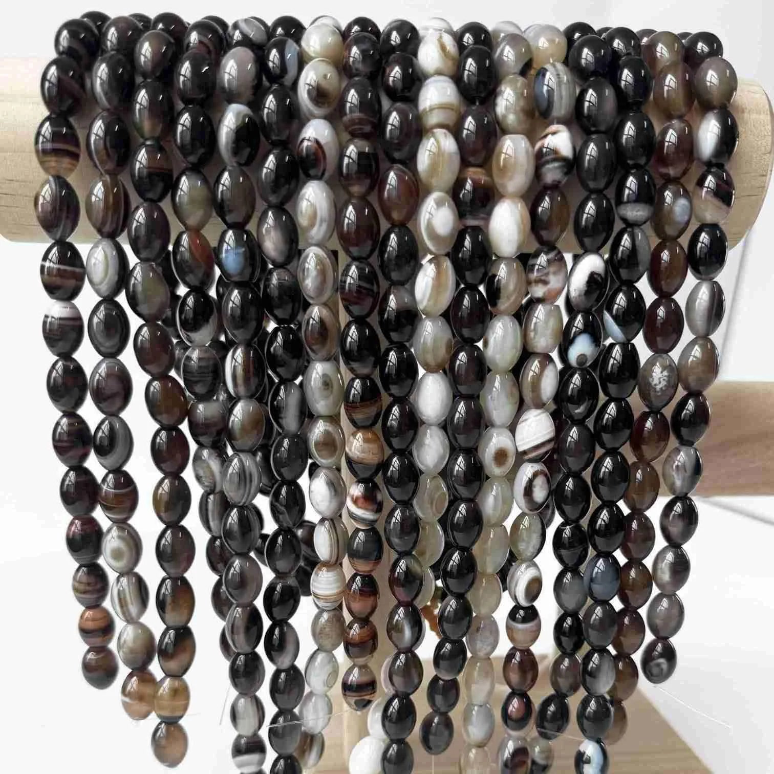 BS-6101 Rice Brown Striped Agates 10*14mm Sardonyx Onyx Natural Stone Oval DIY Loose Beads for Muslim Rosary Tasbih