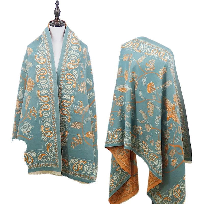 Source Factory Wholesale Classic Vintage Scarf Cashmere Shawl Ladies Fall Reversible Jacquard Paisley Pashmina Shawl