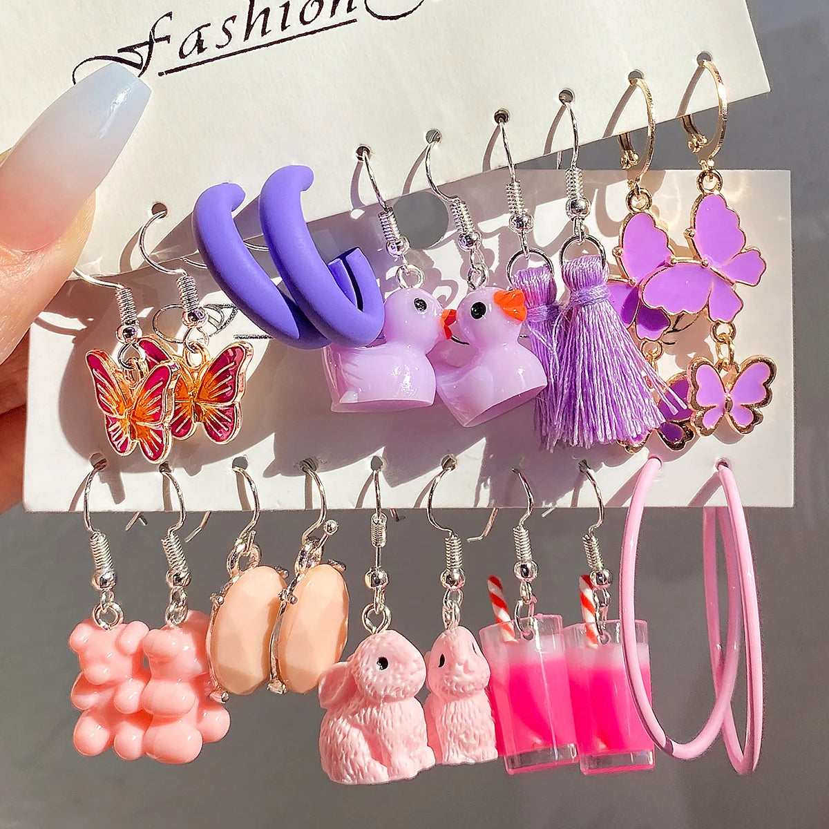 VKME New Cute Colorful Cartoon Animal Butterfly Earring Set